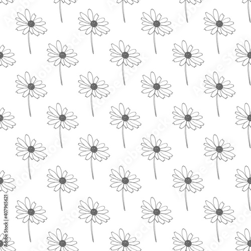 Seamless abstract background with simple daisy flowers.