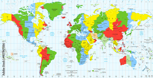 Detailed World map standard time zones