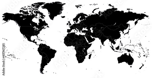 World Map black blank isolated on white
