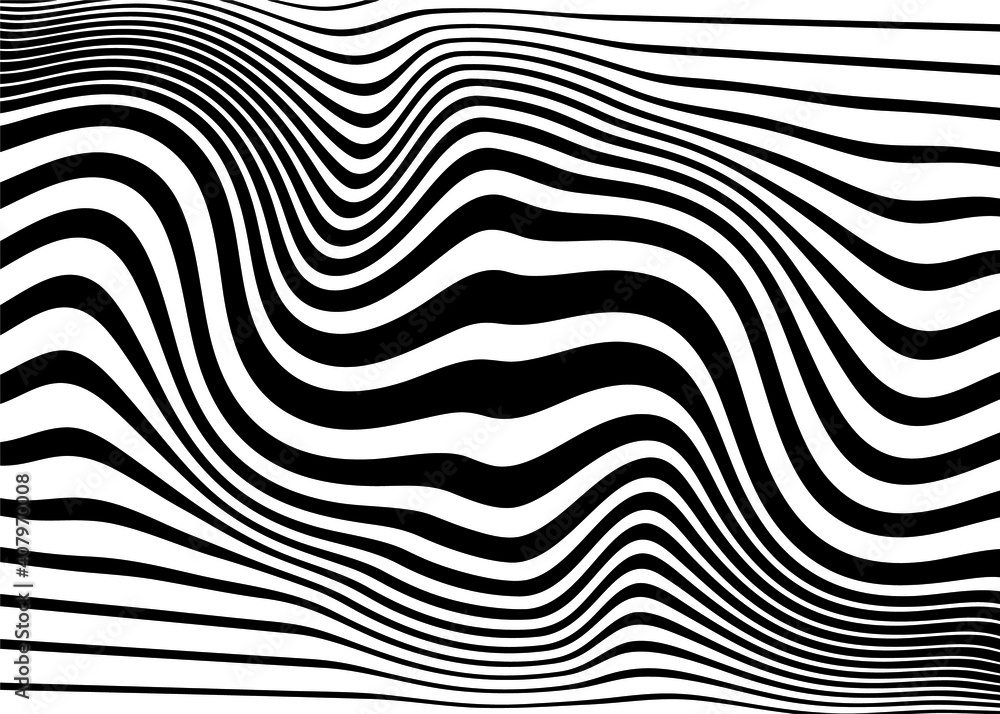 Modern abstract striped pattern of white wavy lines on a black background. Trendy vector background for poster, printing, web design, social networks Modern abstract striped pattern of white wavy lines on a black background. Trendy vector background for poster, printing, web design, social networks