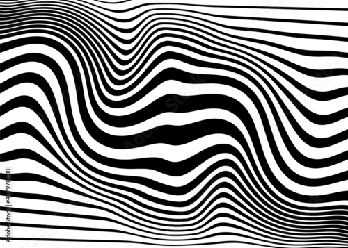 Modern abstract striped pattern of white wavy lines on a black background. Trendy vector background for poster, printing, web design, social networks