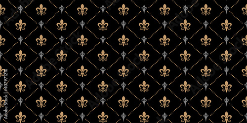 Background wallpaper in vintage style. Ornament on black. Seamless pattern, texture. Background image for your design