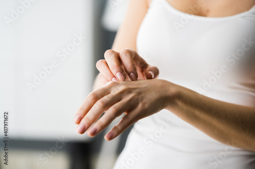 Woman Scratching Itching Body Skin