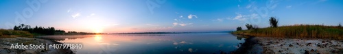 Panoramic view of a calm lake on a sunny summer day