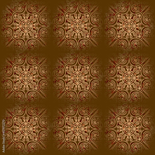 Hand-drawn Tiles gold curved with brown texture background