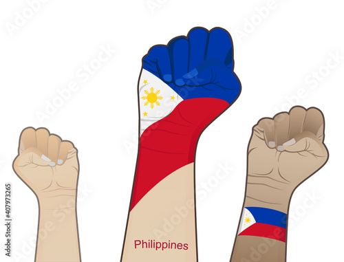 The spirit of struggle by lifting the hands with the Philippine flag on them