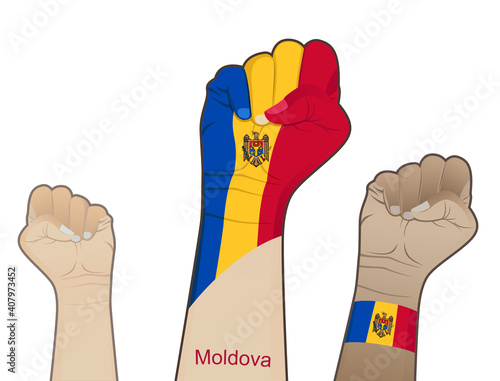 The spirit of struggle by lifting a hand with the Moldovan flag on it