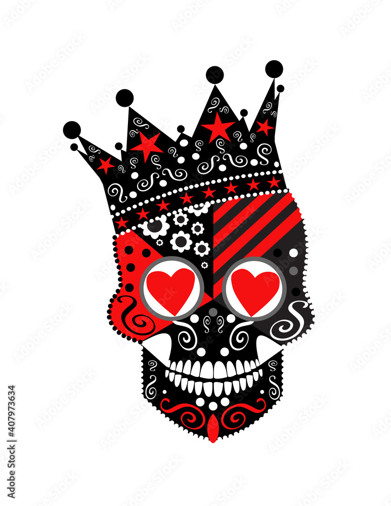 King skull with heart eyes on the white background King skull with heart eyes on the white background