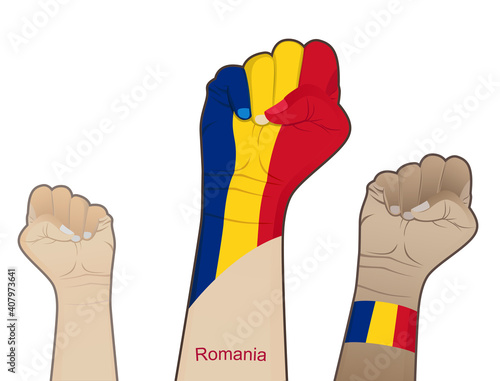 The spirit of struggle by lifting a hand with the Romanian flag on it