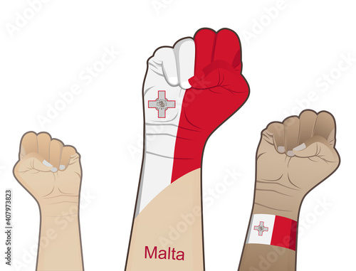 The spirit of struggle by lifting the hands with the Malta flag on them