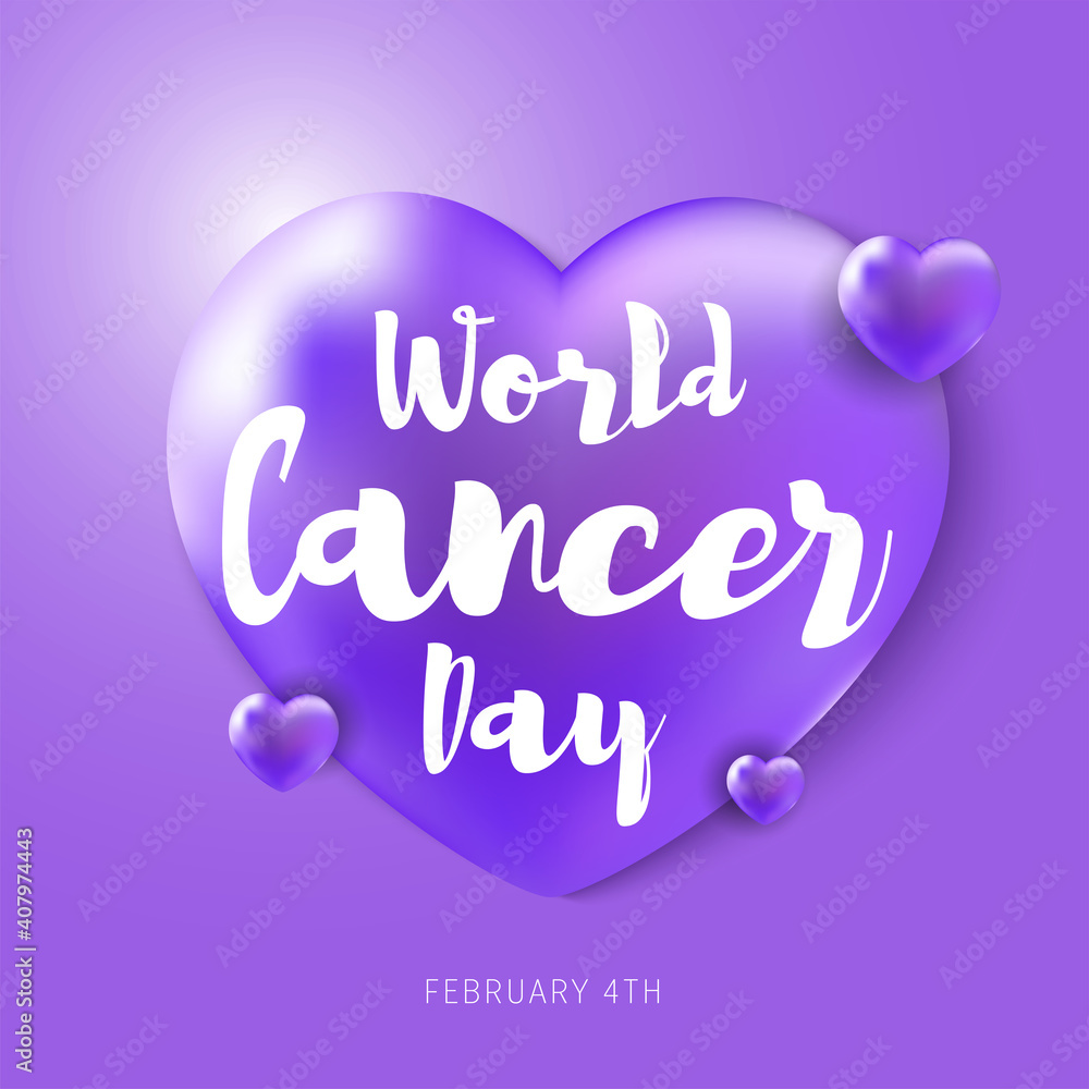 Illustration Of 4 February World Cancer Day Poster Or Banner Background. Cancer Awareness Realistic Ribbon.