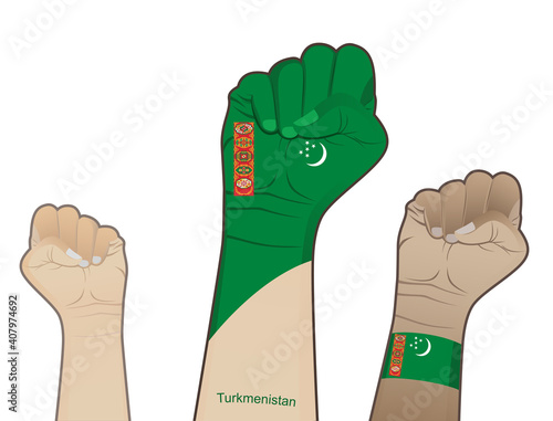 The spirit of struggle by raising a hand drawn with the flag of Turkmenistan