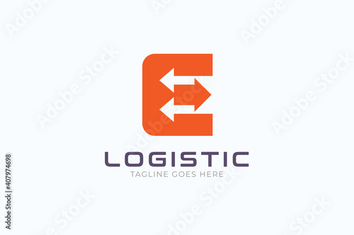 Initial E Arrow Logo, letter E with with arrow inside, Usable for Business and logistic Logos, flat desing logo template, vector illustration
