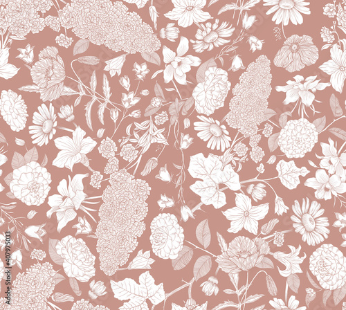 Flowers of each Chakra repeat pattern rose and white