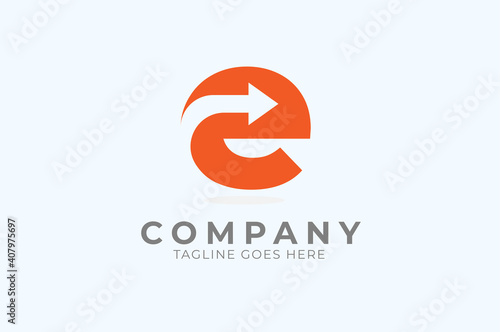Initial E Arrow Logo, letter E with with arrow inside, Usable for Business and logistic Logos, flat desing logo template, vector illustration