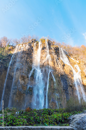 Beautiful waterfall  Plitvice Lakes national park in Croatia.