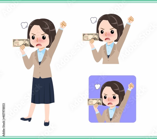 Young woman in beige suit