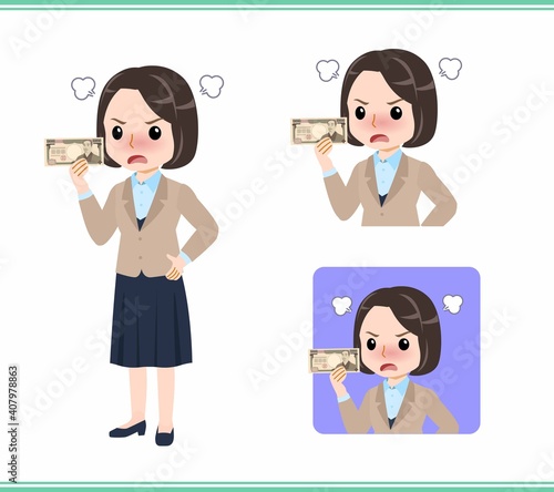 Young woman in beige suit