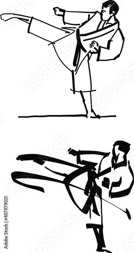 the vector illustration of the karate fighter