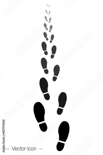 Human footprint walking away. Foot pattern icon. Perspective footpath. Isolated vector illustration picogram.