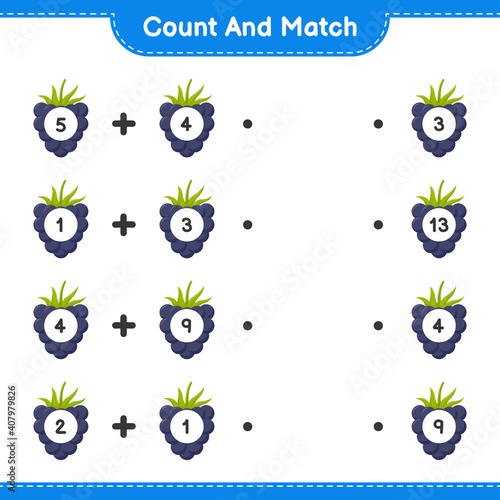 Count and match, count the number of Blackberries and match with right numbers. Educational children game, printable worksheet, vector illustration © Pure Imagination