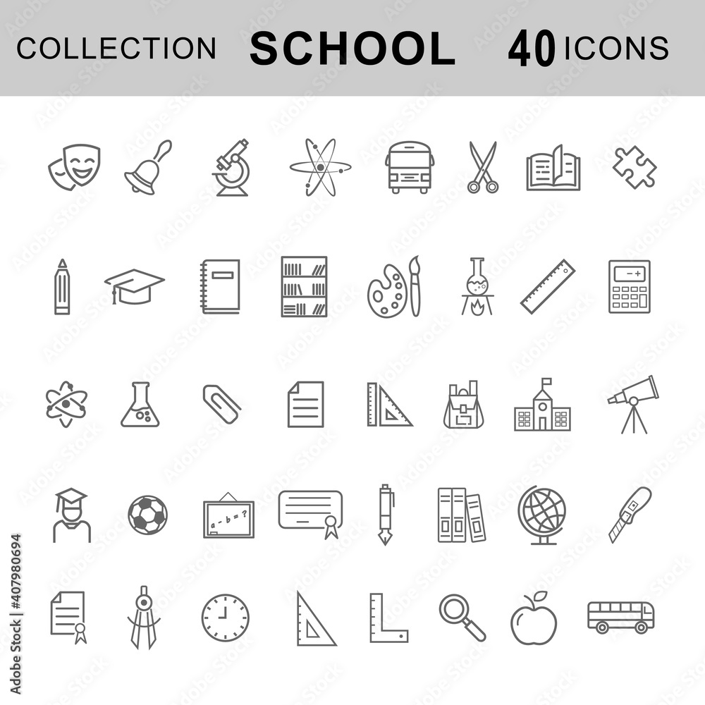 Fototapeta School, education icon line set. Collection modern infographic logo and pictogram. Isolated vector drawing.