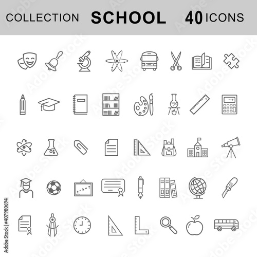 School, education icon line set. Collection modern infographic logo and pictogram. Isolated vector drawing.