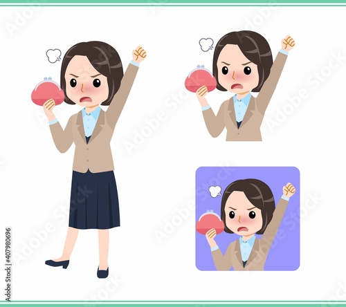 Young woman in beige suit