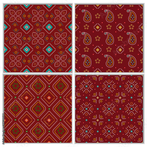 Set of four beautiful Bandhani designs on red