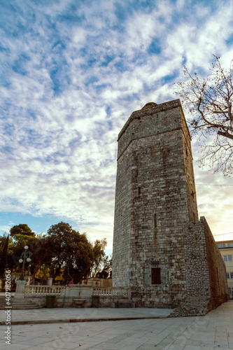 Old historic Captain's Tower in city center of Zadar, Croatia.