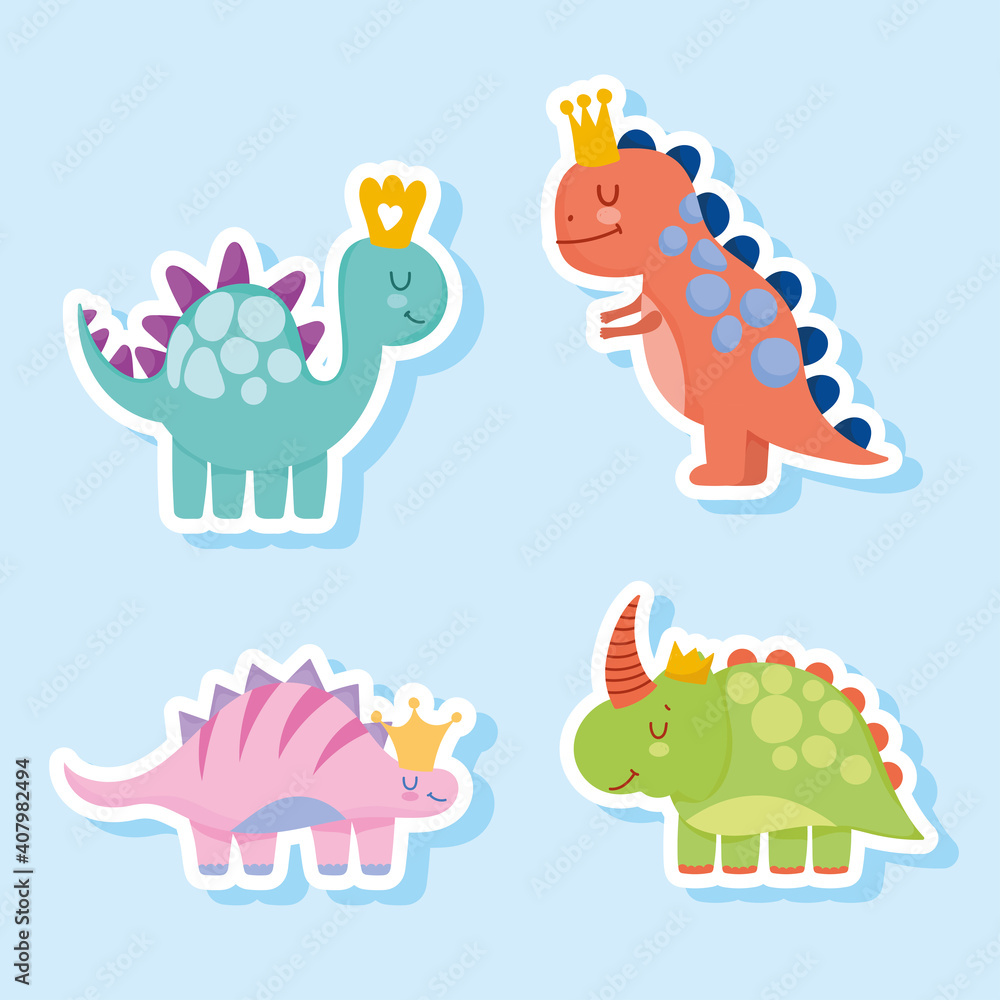 cute dinosaurs cartoon prehistoric animals in sticker style cute dinosaurs cartoon prehistoric animals in sticker style