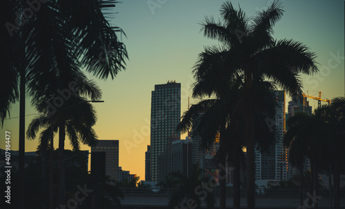 city skyline at sunset Miami Florida 