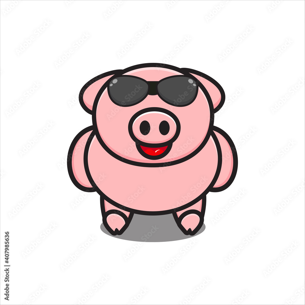 Fototapeta premium mascot funny pig with glasses, cute pig character vector eps 10