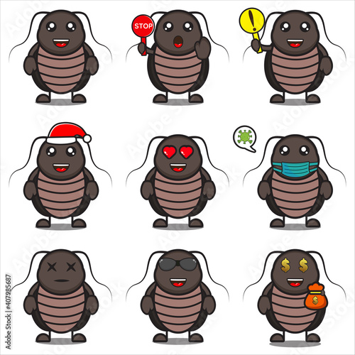 illustration of cute cockroach mascot collection, cockroach characters with various styles