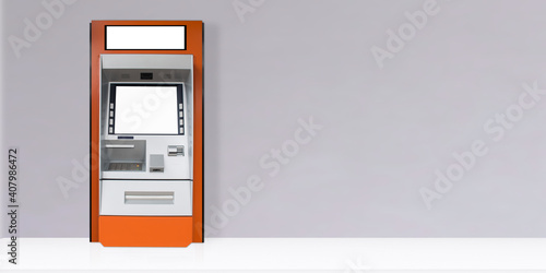 ATM machine Concept of monetary Checking the transfer payment Mockup.