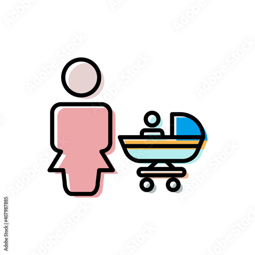 Family lineal color icon. mother with baby in stroller. simple design editable. Design template vector