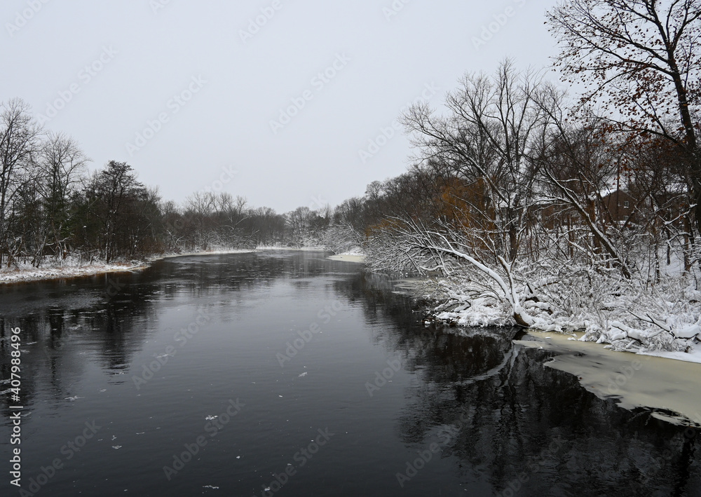 frozen river in winter Charles river waltham MA frozen river in winter Charles river waltham MA