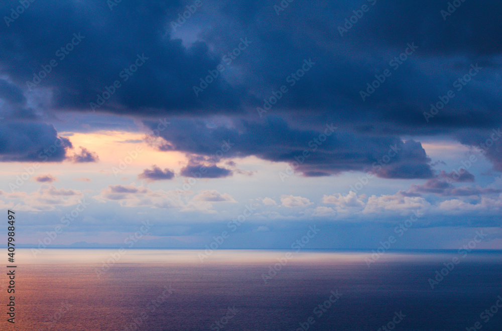 The colorful sea and clouds at sunset.