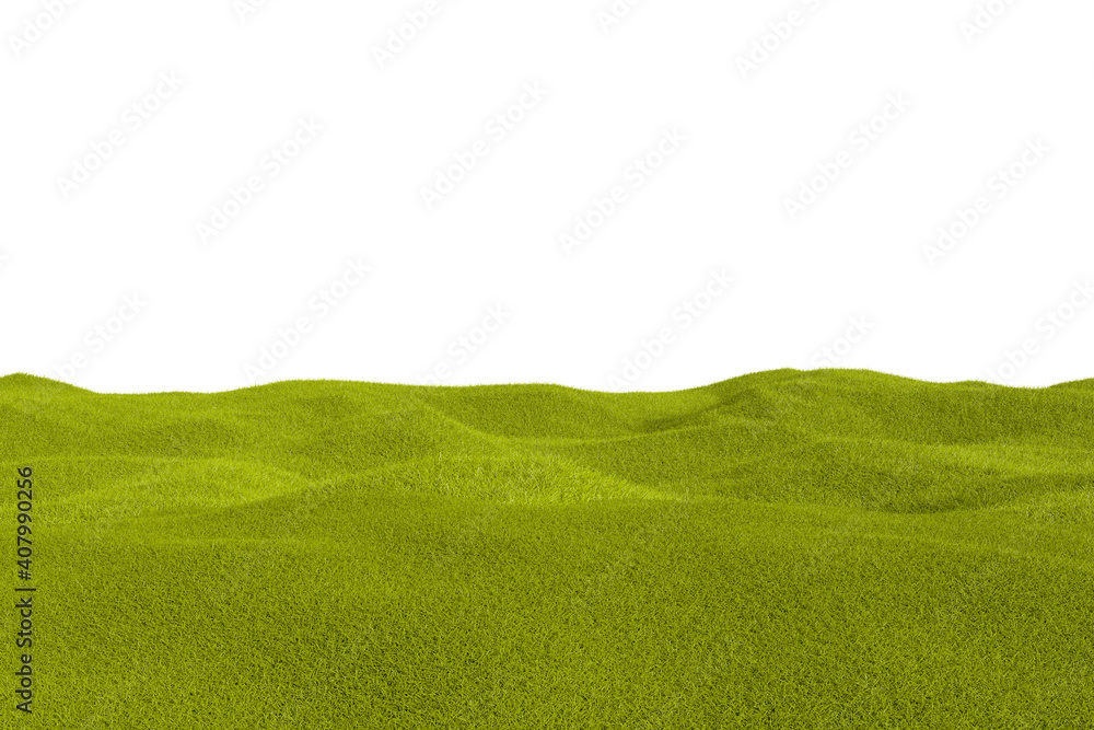 Obraz premium Green grass field isolated on a white background. 3D illustration