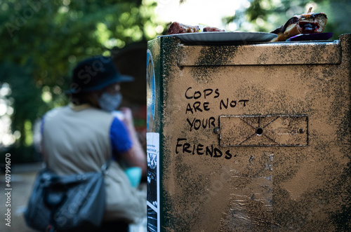 Park setting during Portland, Oregon riots