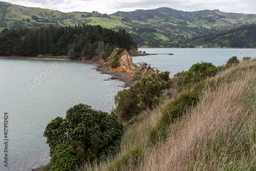 Quadro em tela The isthmus joining Onawe Peninsula to Banks Peninsula