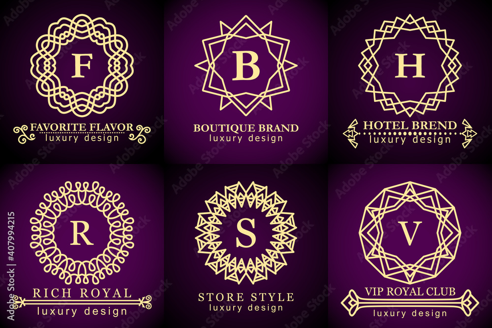 Classy Logo set mandala Ornate Monogram design for hotel Spa, Restaurant VIP Fashion and Premium brand identity. Classic modern template for graphic wedding packaging.