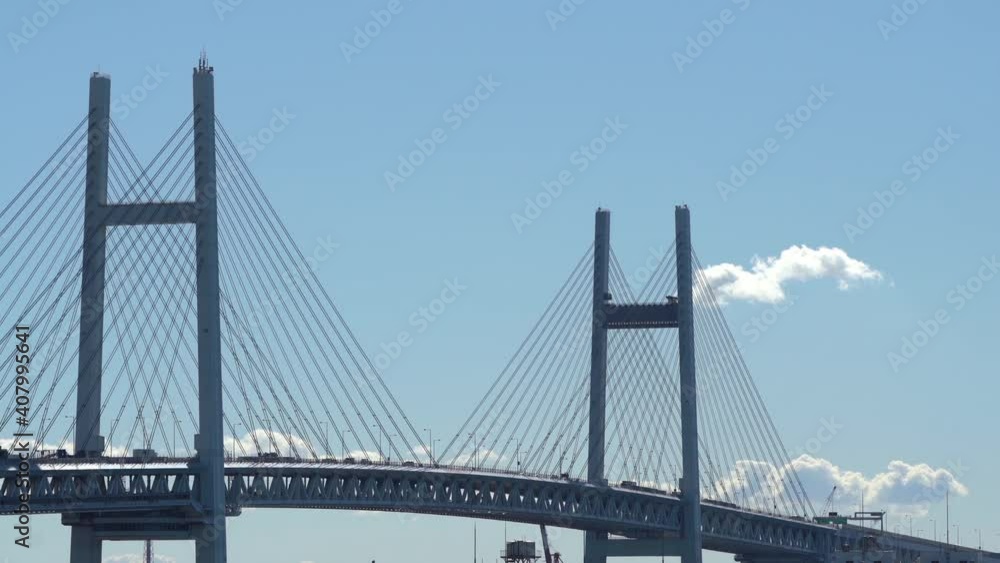 Suspension bridge on the highway on a sunny day Suspension bridge on the highway on a sunny day