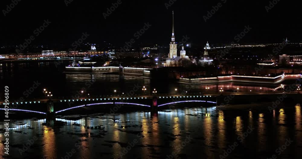 Trinity Bridge, St. Petersburg at night, aerial view Trinity Bridge, St. Petersburg at night, aerial view