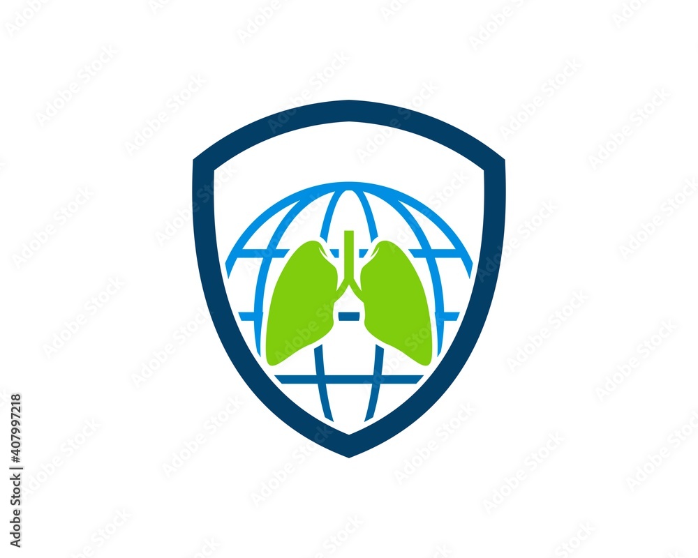 Simple shield with abstract globe and lungs inside Simple shield with abstract globe and lungs inside