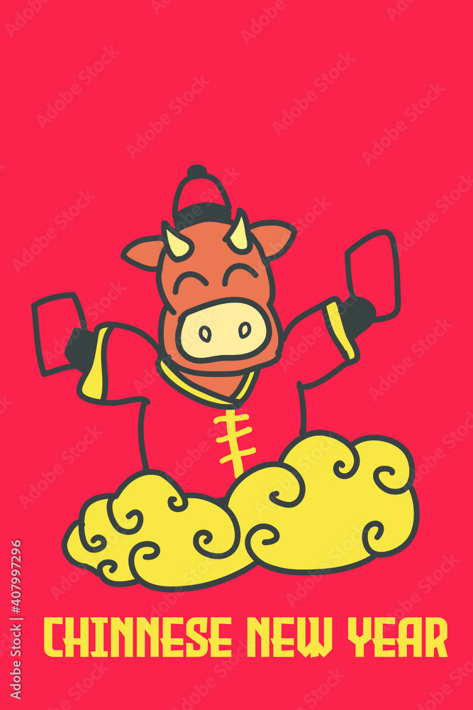 Chinnese New Year banner concept, with cow and red background Chinnese New Year banner concept, with cow and red background