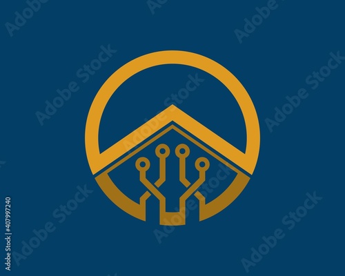 Gold circle shape with circuit technology inside