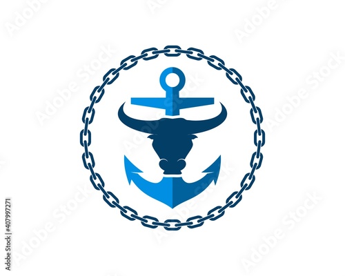 Circular chain with anchor and bull head inside
