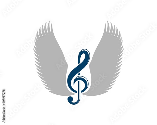 Simple music note with double wings