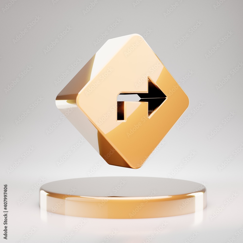 Directions icon. Yellow Gold Directions symbol on golden podium. Directions icon. Yellow Gold Directions symbol on golden podium.